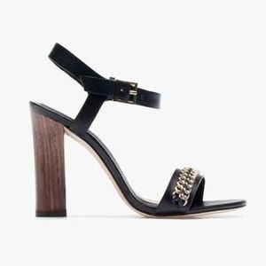 Massimo Dutti Leather sandal with wood 4" heel